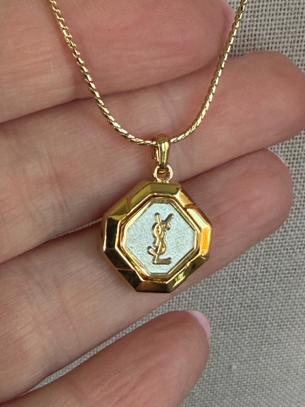 YSL Vintage Two Tone Pendant Necklace - Picture 3 of 5